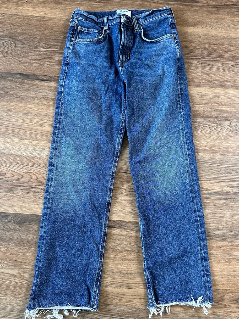 Agolde Valen Solace Blue Straight Leg Denim Jean Women 26 Ankle Fray Hem Classic